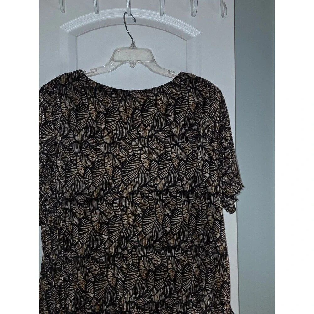 Connected Apparel Tiered Brown Black Floral Stretch Swing Dress